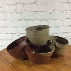 Hand Crafted Pottery Brown Two Tone Two Tier Chip and Dip or Planter